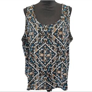 NWT Chico's Size 4 or US 20/22 Scoop Neck Tank Top BLOCK PRINT Navy Blue & Gold